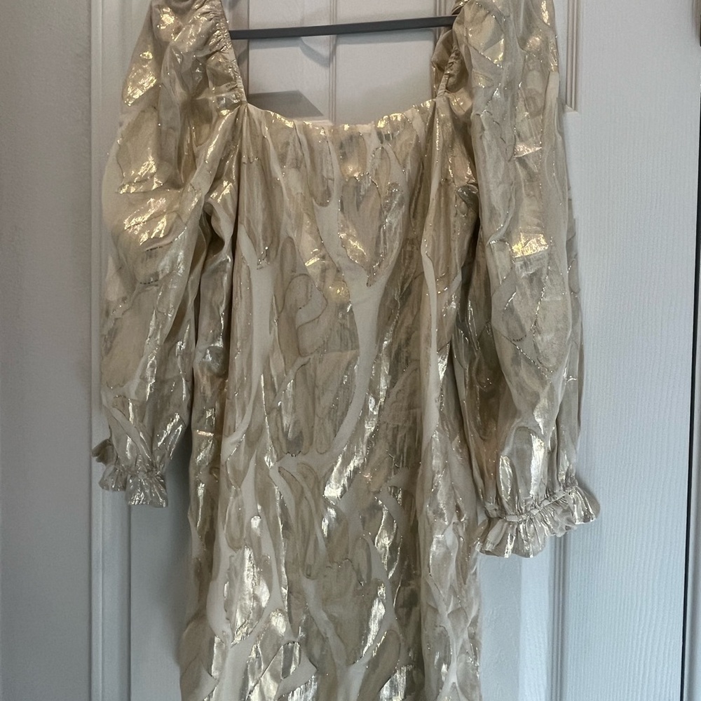 Storia Cream and Gold Metallic Detail Dress